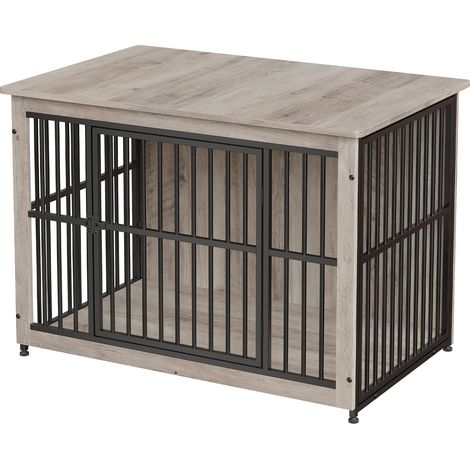 Meuble Cage pour Chien, Table d’Appoint, Niche Moderne pour Chiens Jusqu’à 32 kg, Cage Solide pour Chien avec Fond Plein, Double Porte, Grège Chiné PFC023G01 (1/2)