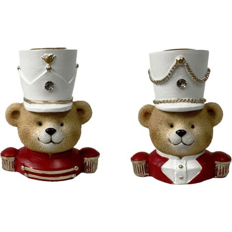 Preziosa Home Set 2 Portacandele Natale a Forma di Orso 9 x 6 x 11 Cm Poliresina