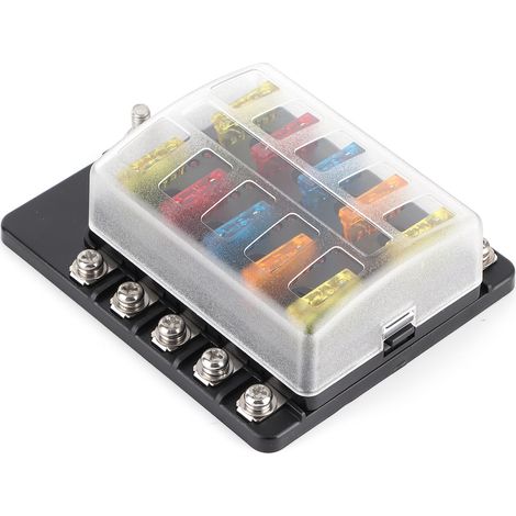 Boîte à fusibles à bornes à vis 10 voies, bloc porte-fusibles à lame avec témoin LED pour voiture et bateau (1/5)
