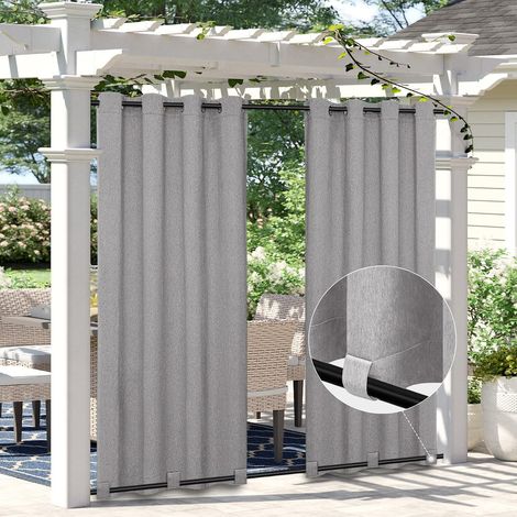 1 Panneau Rideau Extérieur Imperméable Aspect Lin Œillets Acier Tonnelle Terrasse 137x213cm Gris (1/5)