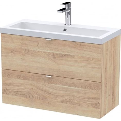 Hudson Reed Fusion Wall Hung 2-Drawer Vanity Unit with Basin 800mm Wide - Bleached Oak (1/5)