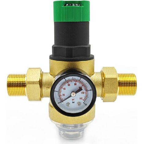 3/4-Zoll-Druckminderer. Druckminderer mit Manometer und Sieb. Druckminderer für Gartenbewässerung und Gasheizungsarmaturen.