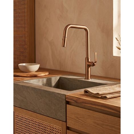 Exagonshop Rubinetto da cucina estraibile Selena oro rosa