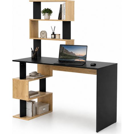 Scrivania con Libreria Tavolo Porta Pc in Legno per Casa Ufficio Nero e Quercia