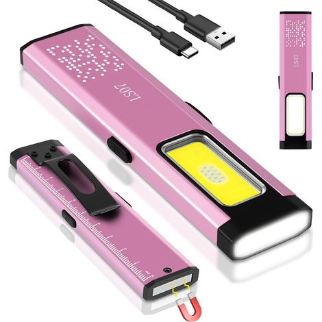 Mini Lampe De Poche Plate EDC, Cob Lampe De Travail avec Base Magnétique et Clip de Boucle, lampe de poche Rechargeable USB C, pour l'entretien, le camping, la randonnée, l'urgence(Violet) (1/5)