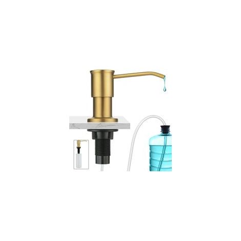 Distributeur de Savon Encastrable Or brossé, Distributeur Savon Evier Cuisine, Distributeur Savon Integre avec Bouteille 500ML et Ensemble de rallonge de 1,2 m, Recharge du Haut