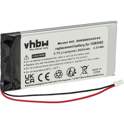 vhbw Akku Ersatz für Sennheiser 534403, H383562 für Wireless Headset Kopfhörer (820 mAh, 3,7 V, Li-Polymer)