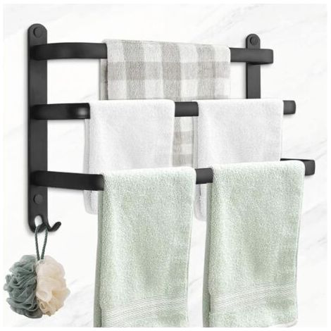 Porte-serviettes de bain Porte-serviettes échelle à 3 niveaux Porte-serviettes en aluminium Étagère de rangement pour serviettes adhésive Tige à serviettes murale Gain de place pour salle de b (1/3)