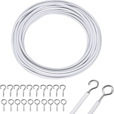 3 Meter langes Federseil, 10 Ösen, 10 Fragezeichenhaken, Vorhangseil-Zubehörset mit Ösenhaken (in Kunststofffolie verpackt) (1/5)