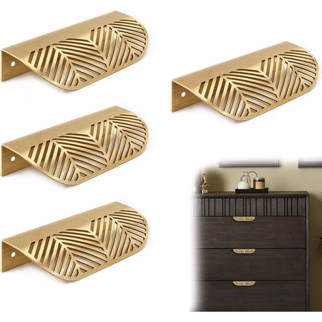 Lot de 4 poignées de tiroir - Poignées de tiroir de meuble - Métal - Poignées en feuille d'or brossé - Poignée - Poignée de cuisine - Poignée de meuble - Poignée de placard - Pour placard, meuble de c (1/5)