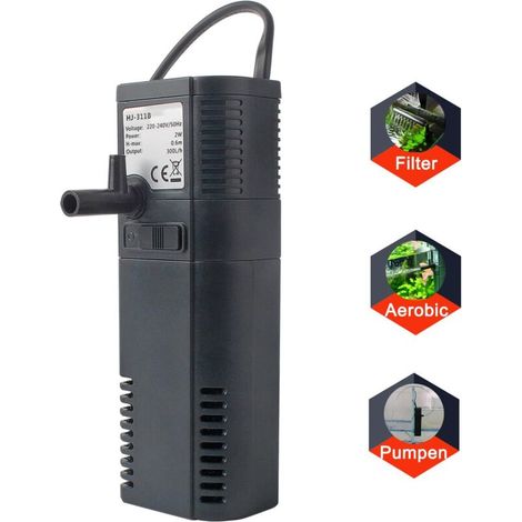 Pompa filtro interna per acquario con asta spruzzatrice per acquario da 300 litri (300 l/h 2 W)