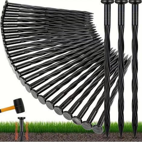 50 Pieces Plastic Landscape Edging Stakes, 20CM Spiral Ground Stakes Landscape Anchor Nails Tent Stakes for Grass Barrier, Paving Edging Landscape, Grass Path (1/5)
