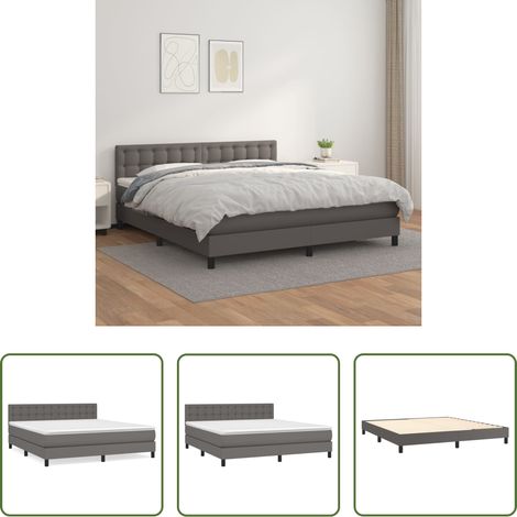 vidaXL Matratze -  Boxspringbett mit Matratze Grau 160x200 cm Kunstleder (1/5)