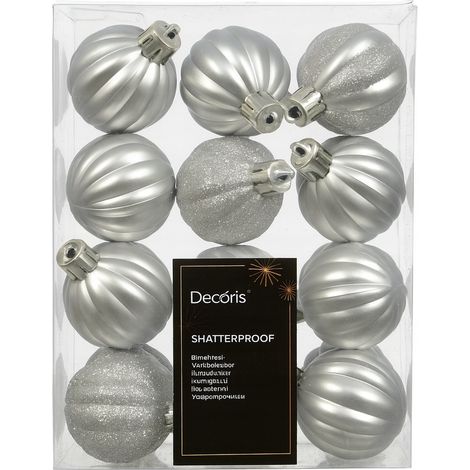 Lot de 24 boules de Noël en plastique, 4 cm, argentées, mates, pailletées. (1/2)