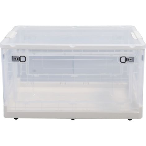 Transparente, faltbare und stapelbare Aufbewahrungsbox, an 5 Seiten offen, große Aufbewahrungsbox mit Rollen für Bücher und Kleidung (1/5)