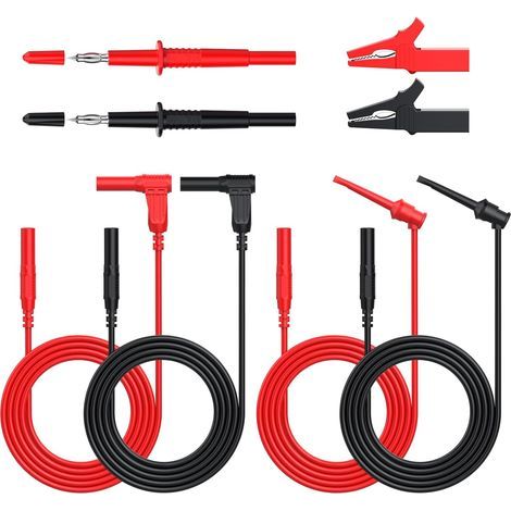 8pcs Accessoires Multimètre - Câbles de Test Universels avec Cordons Banane 4mm Pinces Crocodiles Sondes de Mesure et Crochets Isolés - CAT III 1000V 10A pour Atelier et Bricolage Électronique (1/5)