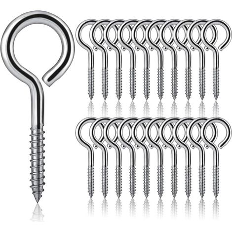20 Pièces Vis à œillets M5 x 65 Crochets à Vis en Acier Inoxydable 304 Piton à Visser Crochet a Visser Piton à Vis Crochets Métalliques Autotaraudants pour Bricolage, Travaux Manuels, Cadres en Bois