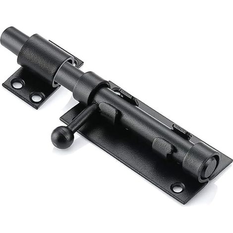 Verrou de porte coulissante acier inoxydable avec trou de cadenas, verrou porte de sécurité à boulons serrure de boulon loquet fermeture de portail longue, 12mm de diamètre, noir 8 inch