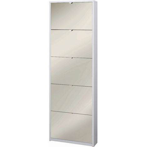 Zapatero de diseño moderno con 5 puertas con espejo 12 pares de zapatos Darcy - Blanco Shabby