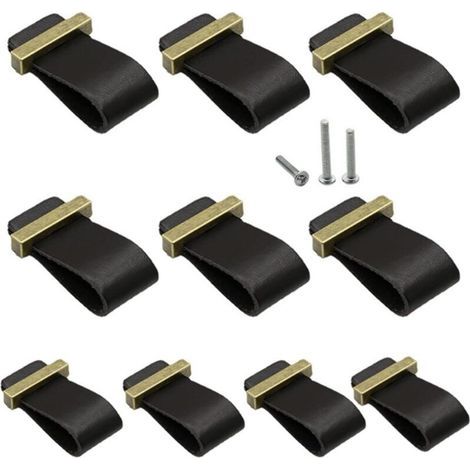 10 Pièces Poignée en Cuir pour Meuble Noir, Poignées de Placard Boutons de Porte de Tiroir en Cuir Commode Armoire Bouton Poignées avec Vis, Poignée en Cuir pour Armoire, Cuisine et Porte (1/2)