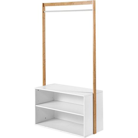 Calicosy – Penderie d'entrée en bambou L90 x P40 x H171 cm – Rangement chaussures – Charge max 15 kg – Montage facile avec notice