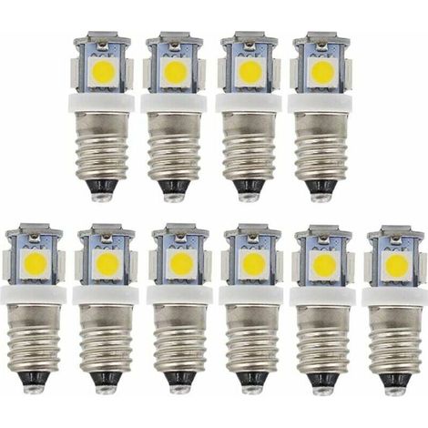 Ampoules LED E10 9 V blanc froid 5SMD 0,5 W (blanc froid, 9 V) Lot de 10 (1/5)