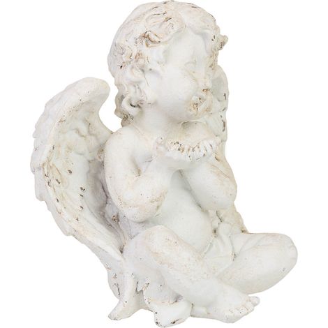 Figura decoración ángel de resina blanco 17x12x20h cm