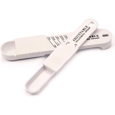 Lot de 2 cuillères doseuses en plastique blanc, graduées en ml et en grammes, pour la cuisine. (1/5)
