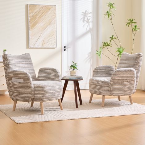 Fauteuil De Lecture avec Poche Latérale Confort Ergonomique Pieds en Bois Massif en Bouclé Kaki