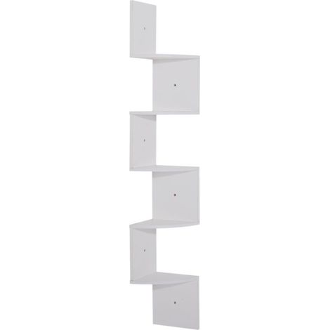 Étagère d\'angle Murale de Rangement Forme Zigzag 20L x 20l x 126H cm 5 Niveaux Bois Blanche (1/5)