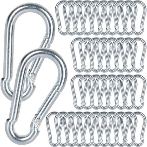 M5 Mousqueton, 60 PCS Mousqueton de Fixation pour Charges Lourdes - Mousqueton en Acier Inoxydable Capacité de Charge de 100 kg/220 lb, 304 Crochet Mousqueton Balancoire - 50mm x φ5 mm (1/4)