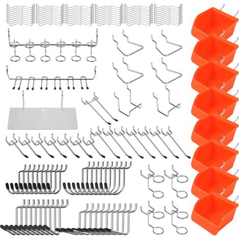 Kit d'assortiment de crochets de pavillon 150PCS-15 types d'accessoires de pavillon lourds avec poubelles Convient à 1/8 et 1/4 pouces crochets en métal pour garage, atelier et organisation d'outils