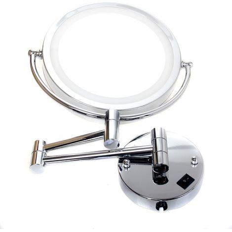 8,5 Pouces LED Maquillage Miroir Mural 7X grossissant, Réel Métal Chromé, Double Visage Cosmétique Rasage Tournant Miroir Lumineux Extension Pliant, chromage, TKD3129-7x (1/5)
