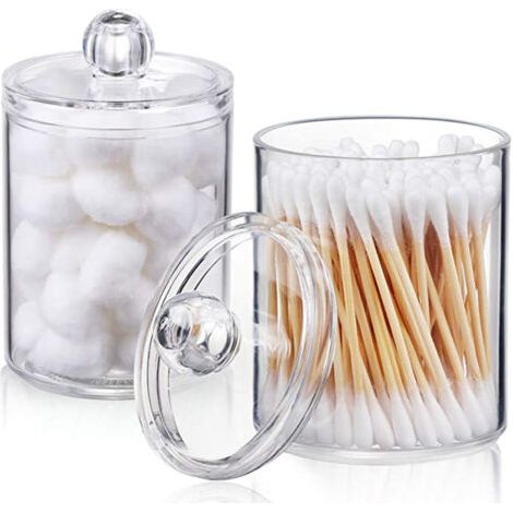 BUNTHAUS 2er-Pack Qtip-Halter-Spender für Wattebausch, Wattestäbchen, runde Wattepads, 10oz klares Plastikgefäß für Badezimmer (1/5)