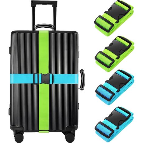 Lot de 4 Sangles de Bagage pour valises, Sangles de Bagages Robustes, Sangles réglables - Accessoire de qualité supérieure pour Fermeture de Sac de Voyage (Vert+Blue)