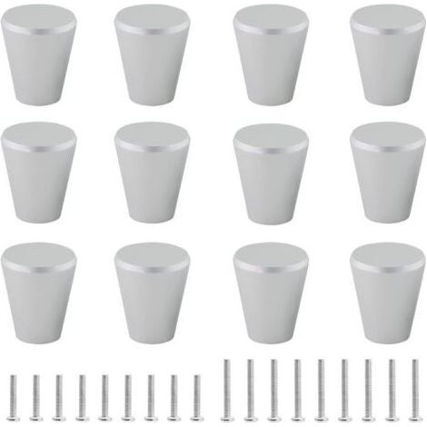 Boutons de tiroir coniques massifs - conviennent à différents styles de meubles, armoires, caves à vin, etc. - Lot de 12, argent (1/4)