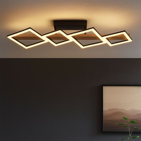 LED Deckenleuchte Holz Wohnzimmerlampe Designleuchte Deckenlampe Quadrate, MDF Metall, 35W 1880Lm warmweiß, LxBxH 92x30x13 (1/5)