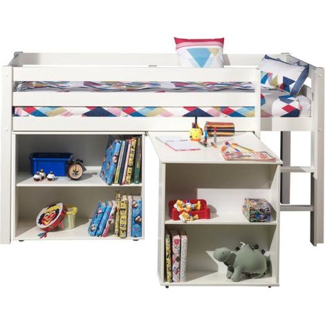 Pack - Lit Enfant Bureau & Bibliothèque "Pino" Blanc (1/2)