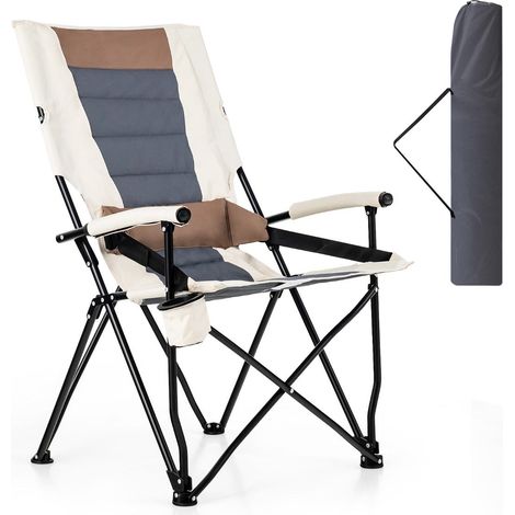 Silla de camping plegable 63 x 72 x 102 cm confort ergonómico diseño plegable metal marrón y beige 200020679