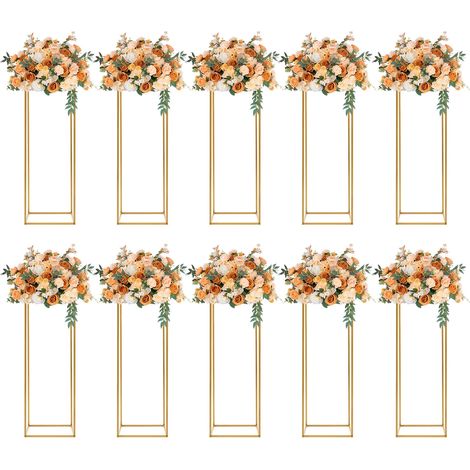 10 Pièces Supports de Fleurs de Mariage, Vase Doré Design Géométrique, Vase à Fleurs Rectangulaires, Support de Fleur Amovible, Présentoir pour Fête de Mariage Décoration de Maison Fête, Hauteur 80cm