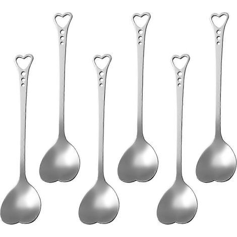 BESTONZON Set mit 6 herzförmigen Edelstahllöffeln für Desserts, Kuchen und Kaffee – 14,30 x 3,20 x 0,15 cm (1/4)