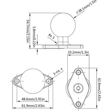 Base de à rotule en aluminium anodisé 1.5 pouces pour support C RAM (1/4)