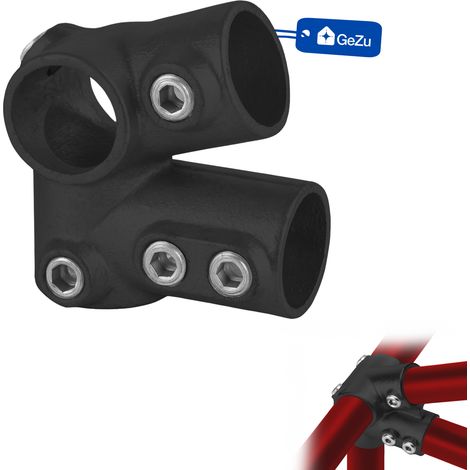 Raccord sablière 27½° Ø42 mm galvanisé à chaud noir – connecteur de tuyau de toiture interclamp fixation – Raccord ubulaire croix, kee klamp, connecteur voies – GeZu Impex