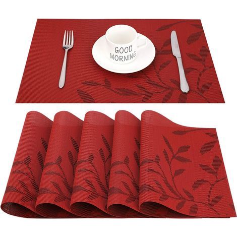 Sets de table lavables, antidérapants, résistants à l'usure et à la chaleur, faciles à nettoyer, lot de 6 (rouge)