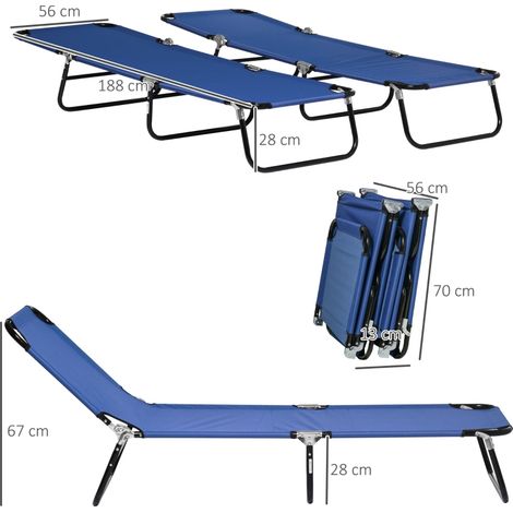 Ensemble de 2 chaises longues pliantes avec dossiers réglables en hauteur sur 5 positions, capacité de charge jusqu'à 120 kg (1/5)