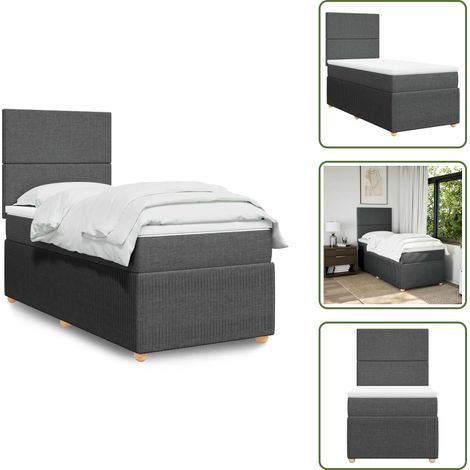 The Living Store Cama box spring con colchón tela gris oscuro 90x190 cm - Colchón de muelles