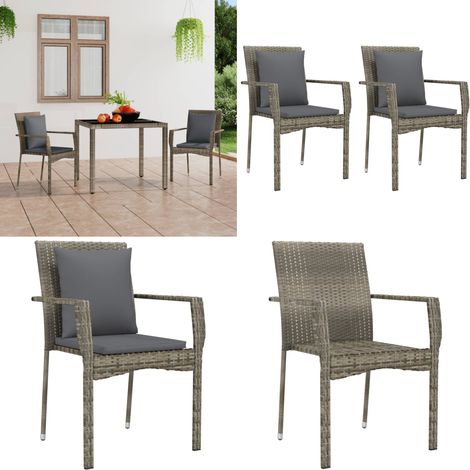 Sedie da Giardino con Cuscini 2 pz in Polyrattan Grigie - Sedie da terrazza - Sedie in rattan