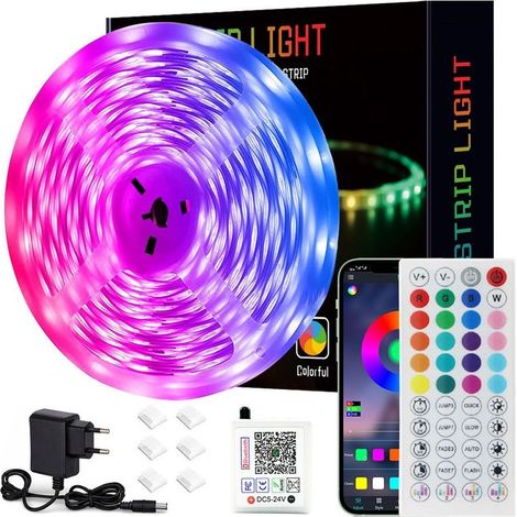 Ruban LED 15M RGB Bluetooth – Contrôle APP et télécommande – 16 millions de couleurs – Synchronisation musique – Installation facile (1/5)