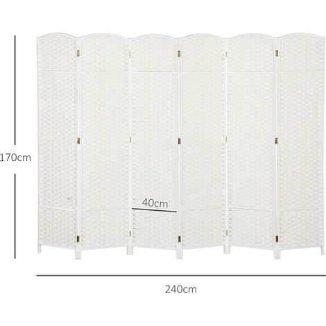 Paravent pliable en 6 parties, cloison de séparation pour salon, chambre ou bureau, blanc (1/5)