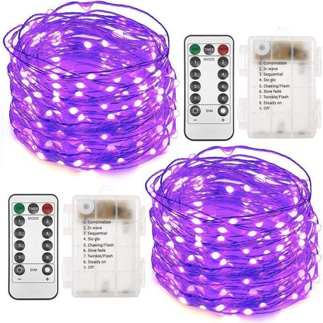 2 Set Guirlandes Lumineuses À Piles, 33ft 100 Guirlandes Lumineuses Télécommande Minuterie Twinkle Guirlandes Lumineuses 8 Modes Lumières Lucioles Pour Garden Party Décoration Intérieure Viole (1/5)